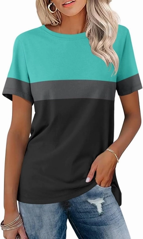 Minetom Women’s T Shirts Color Block Short Sleeve Tops Casual Summer Tees