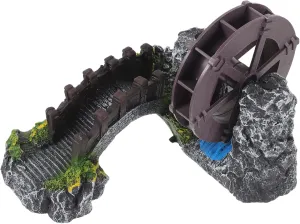 Miniature Aquarium Bridge Decor with Water Wheel Lightweight Safe for Fish Tanks for DIY Landscaping Premium Quality for Home and Office Aquatic Environments
