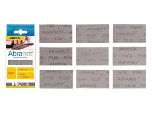 Mirka Abranet Net Sheets / 2.75 x 5 inch/Assortment 1 of Each Grit 80, 100, 120, 150, 180, 220, 320, 400, 600 / Mesh Sandpaper Sanding Sheet Hook and Loop / 9 pcs / ‎9A-241-APRP