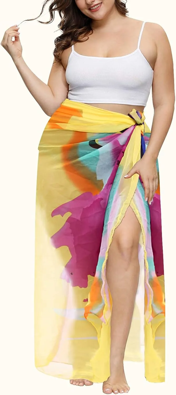 MissShorthair Womens Chiffon Beach Pareos Sarong Sheer Swimsuit Cover Ups Swimwear Bikini Wrap