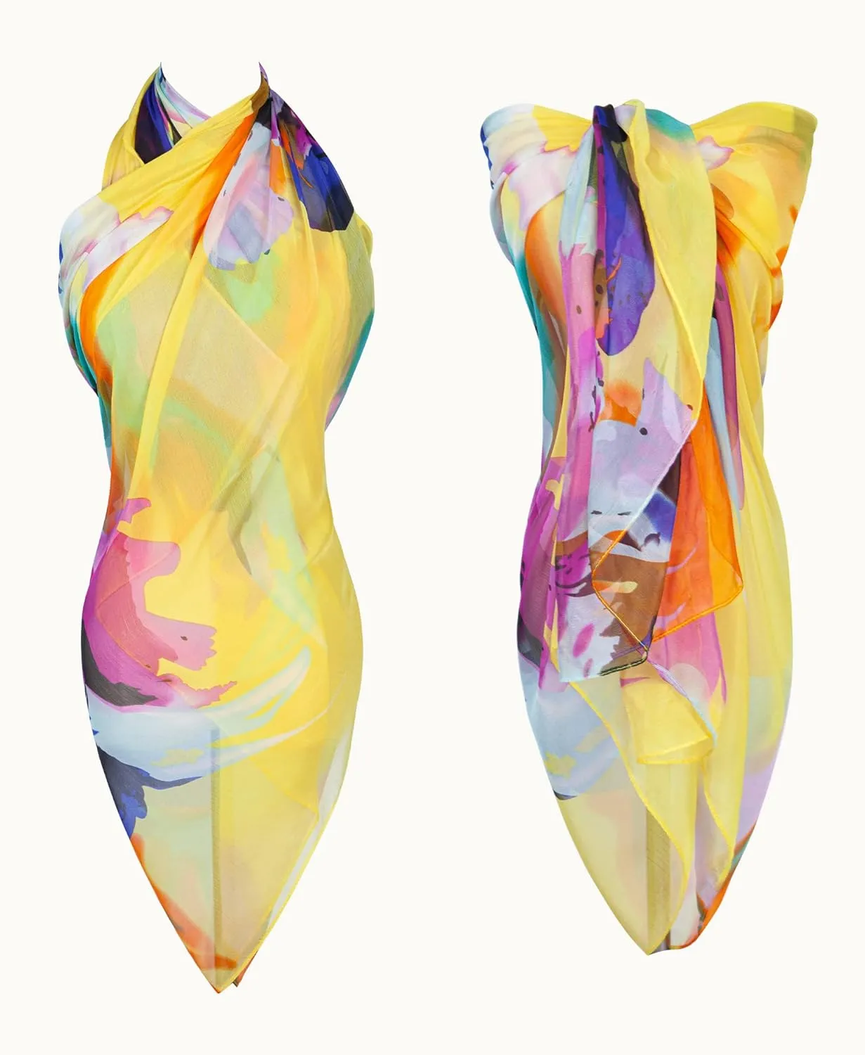 MissShorthair Womens Chiffon Beach Pareos Sarong Sheer Swimsuit Cover Ups Swimwear Bikini Wrap