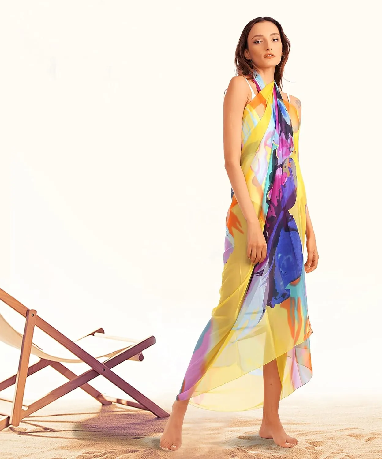 MissShorthair Womens Chiffon Beach Pareos Sarong Sheer Swimsuit Cover Ups Swimwear Bikini Wrap