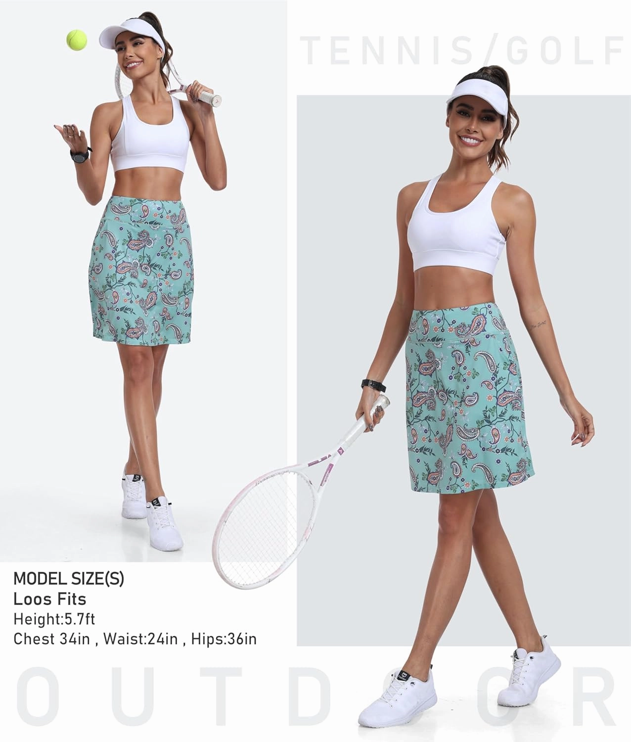 MoFiz Women's 20" Knee Length Golf Skorts Athletic Skirts Summer Casual Active Workout Sports Tennis Skirt with 4 Pockets