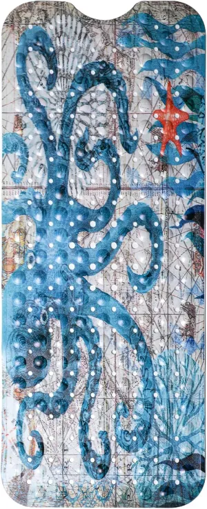 MOLFUJ Shower Mat, Octopus Non Slip Bathtub Mats for Bathroom, 40 X 16 inch Long Bath Tub Mat with Anti Slip Suction Cups and Drain Holes - Blue