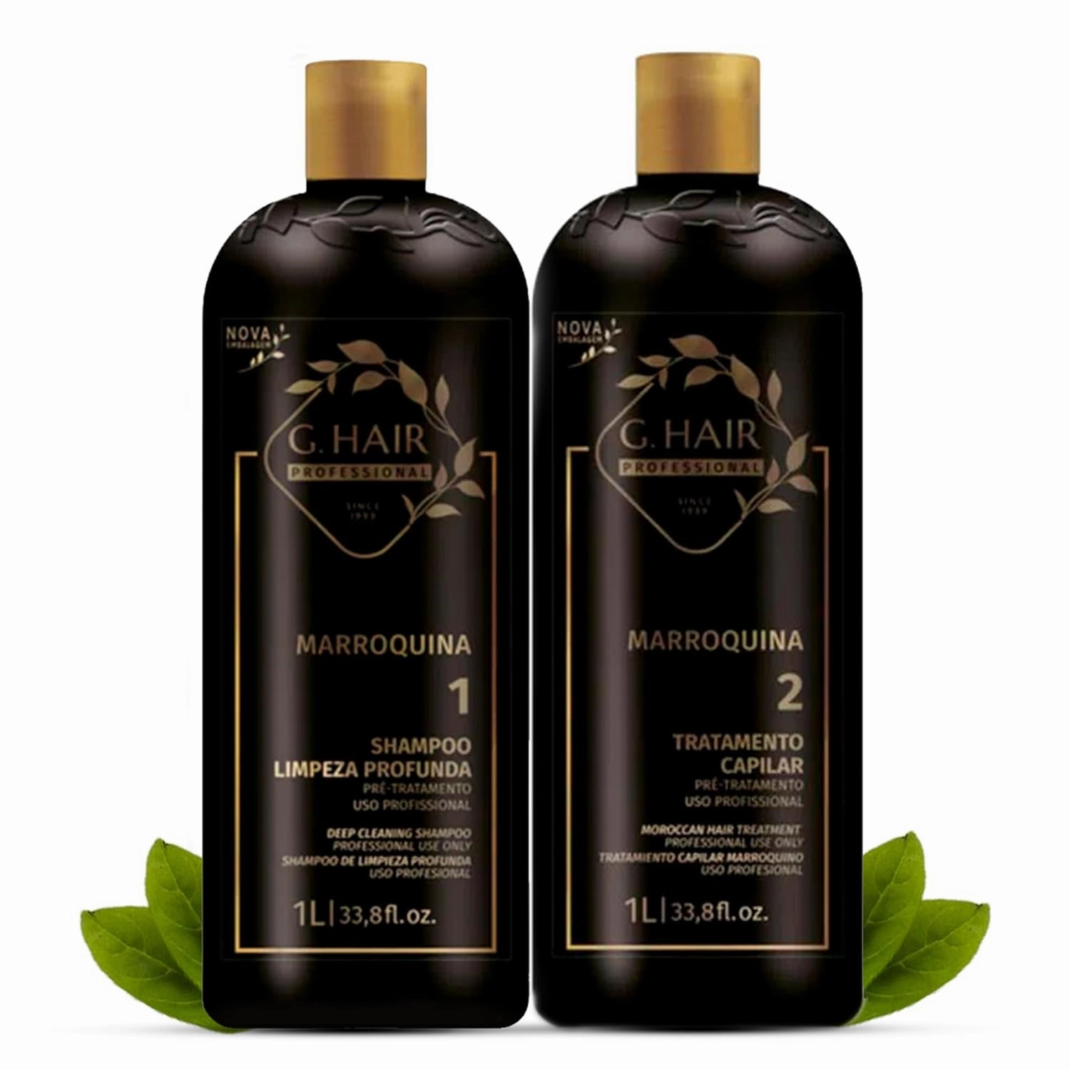 Moroccan Professional Hair Smoothing Straightening Treatment Kit - Pre-treatment Deep Cleansing Shampoo and Anti-frizz Conditioning Mask - Damage Control, Reduces Split Ends - 2x 33.8oz/1L each