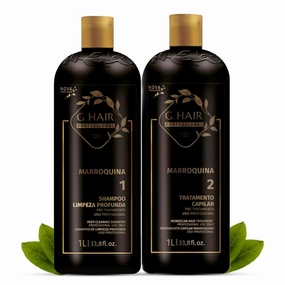 Moroccan Professional Hair Smoothing Straightening Treatment Kit - Pre-treatment Deep Cleansing Shampoo and Anti-frizz Conditioning Mask - Damage Control, Reduces Split Ends - 2x 33.8oz/1L each