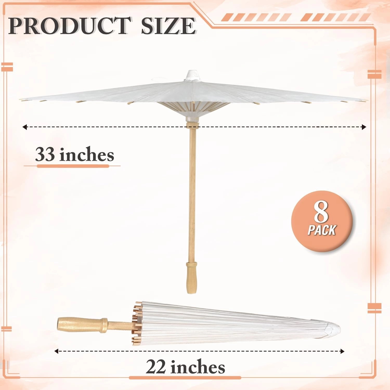MOTOTO 8 Pieces 33 Inches White Paper Umbrellas Parasol Chinese Japanese Oiled Paper Umbrellas Decorative DIY Painting Parasol for Wedding Bridal Party Decor