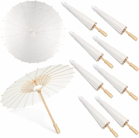 MOTOTO 8 Pieces 33 Inches White Paper Umbrellas Parasol Chinese Japanese Oiled Paper Umbrellas Decorative DIY Painting Parasol for Wedding Bridal Party Decor