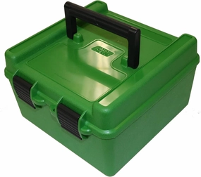 MTM R-100-10 Deluxe Ammo Box 100 Round | Fits 22-250 243 270 308 Win 30-06 | Includes Adjustable Inner Trays | Made of Polypropylene | USA Made | Green