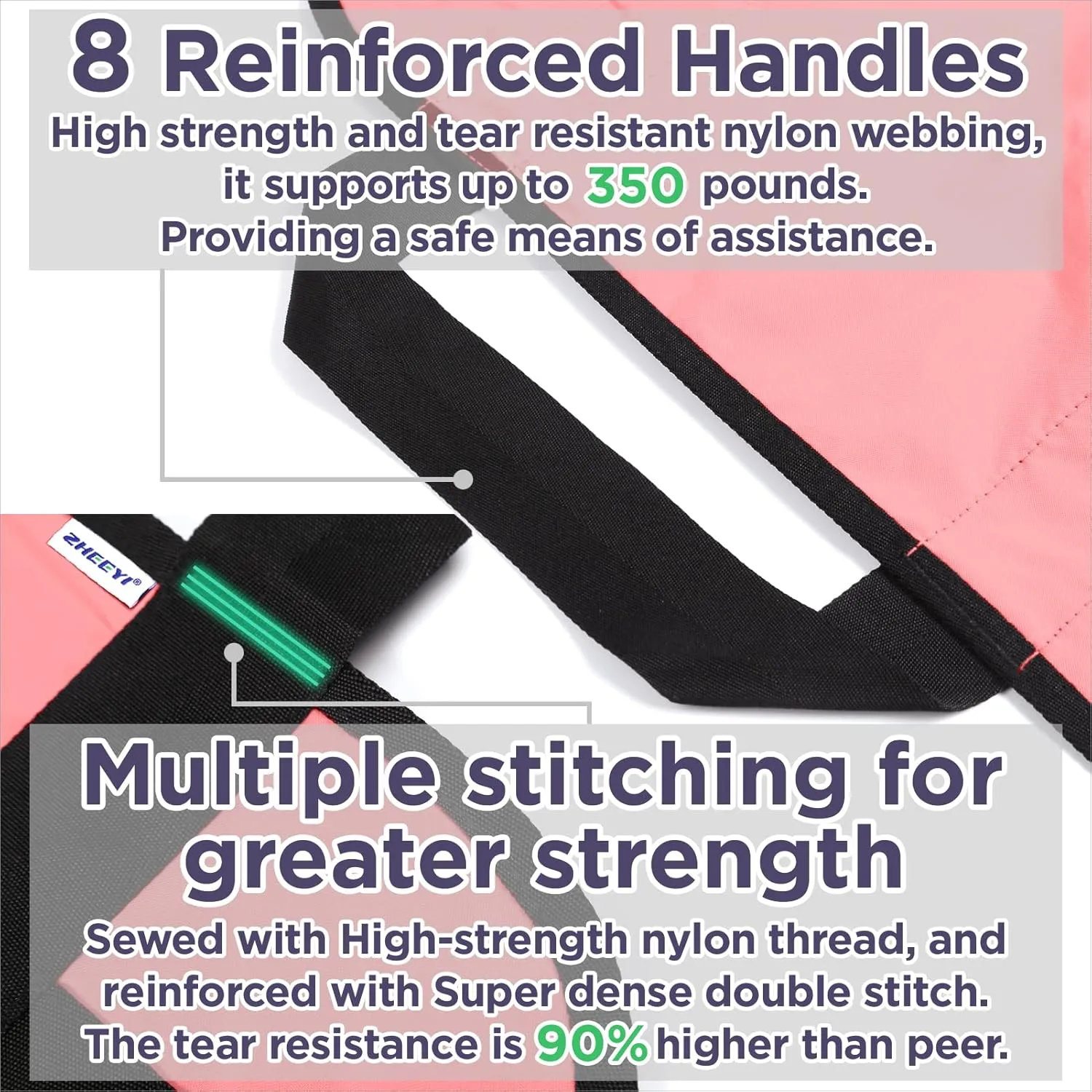 Multipurpose 43" x 36" Positioning Bed Pad with Reinforced Handles - Reusable & Washable Transfer Sheet for Turning, Lifting & Repositioning - Double-Sided Nylon Fabric, Pink
