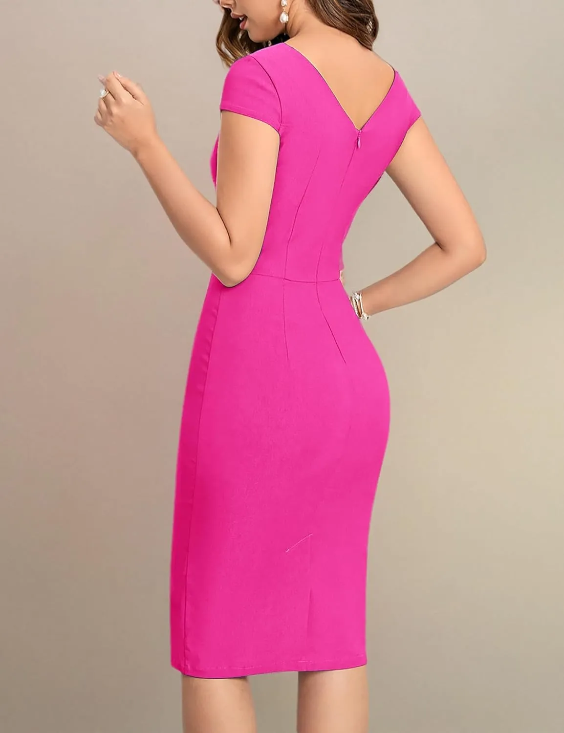 MUXXN Women's 1950's Vintage V Neck Ruched Sheath Formal Pencil Dress