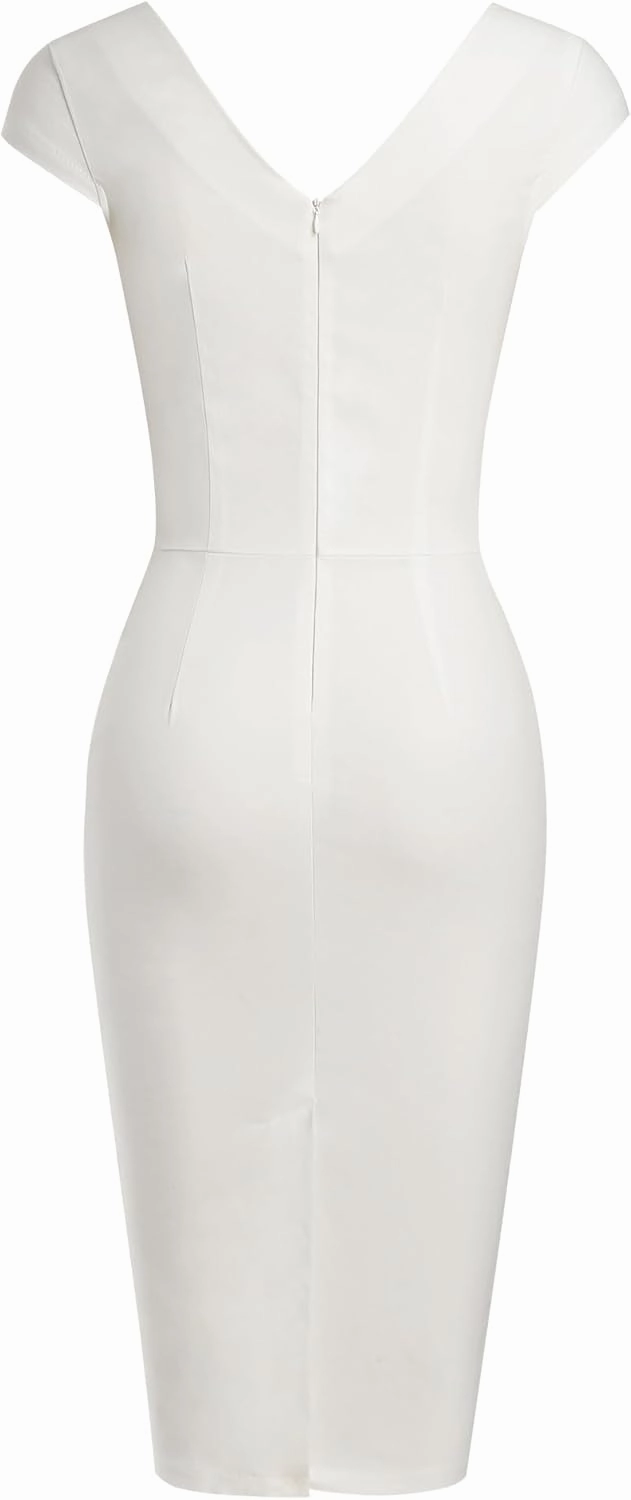 MUXXN Women's 1950's Vintage V Neck Ruched Sheath Formal Pencil Dress