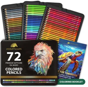 MyArtscape Oil Based Colored Pencils Set, 72 pcs Premium Color Pencils, Vibrant Colors, Break-Resistant Core, Art Kit with Adult Coloring Book
