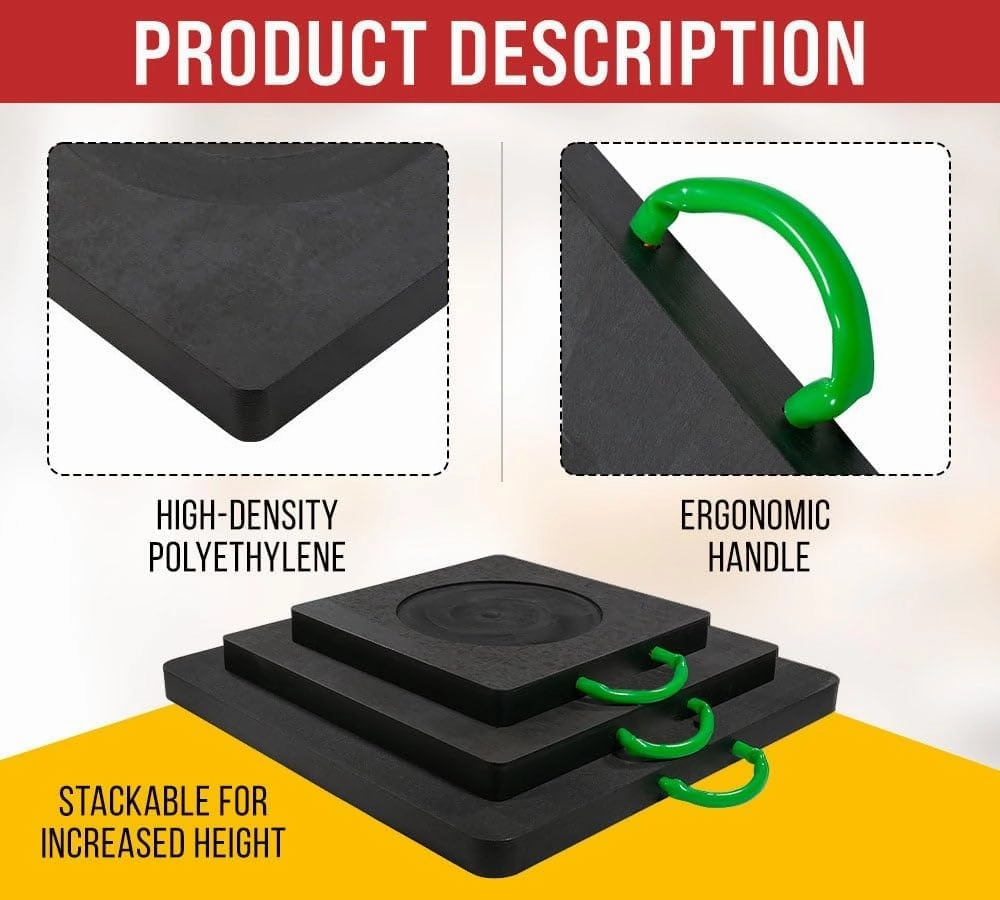 Mytee Products 4 Pack 18"x18"x2" Heavy Duty Outrigger Pad for RV with Recessed Radius - Black Stabilizing Jack Landing Pad for Crane, Wrecker, Tow Truck, RVs