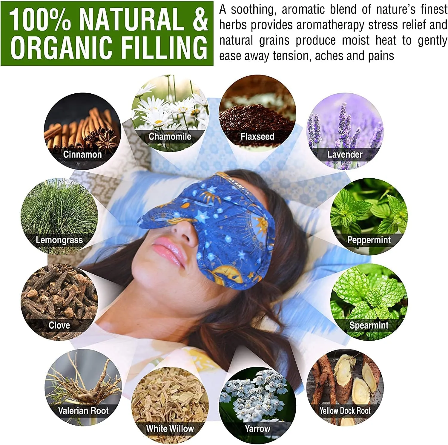 Nature's Approach - Basic Herb Pack Rice Heating Pad Microwavable Reusable Heat Pack with Herbal Aromatherapy Fill, Freezer and Microwave Safe for Hot and Cold Therapy, 2 Pack Nighttime Blue