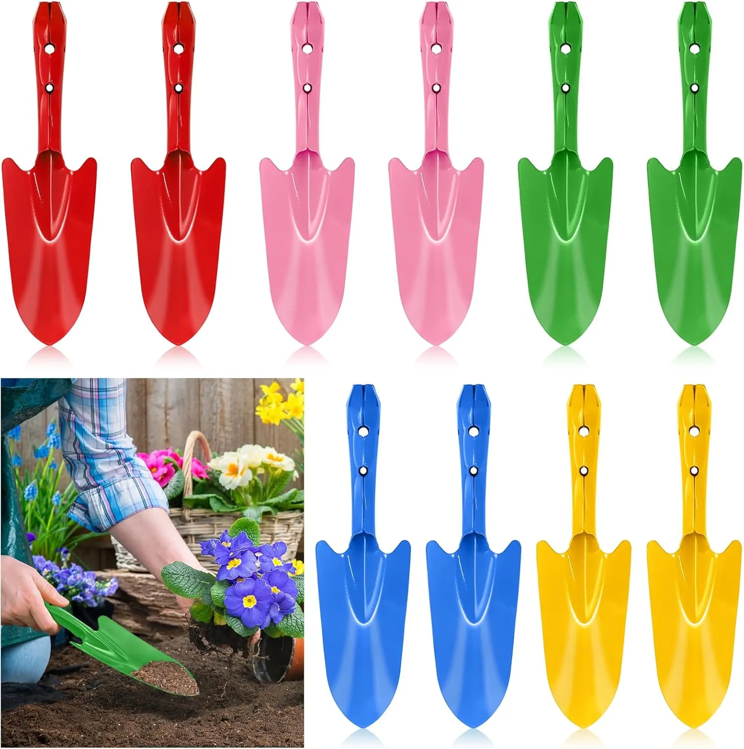 Nicunom 10 Pack Colorful Metal Hand Shovels, Garden Trowel Set Small Gardening Hand Tools for Soil Planting Digging Transplanting, 5 Colors
