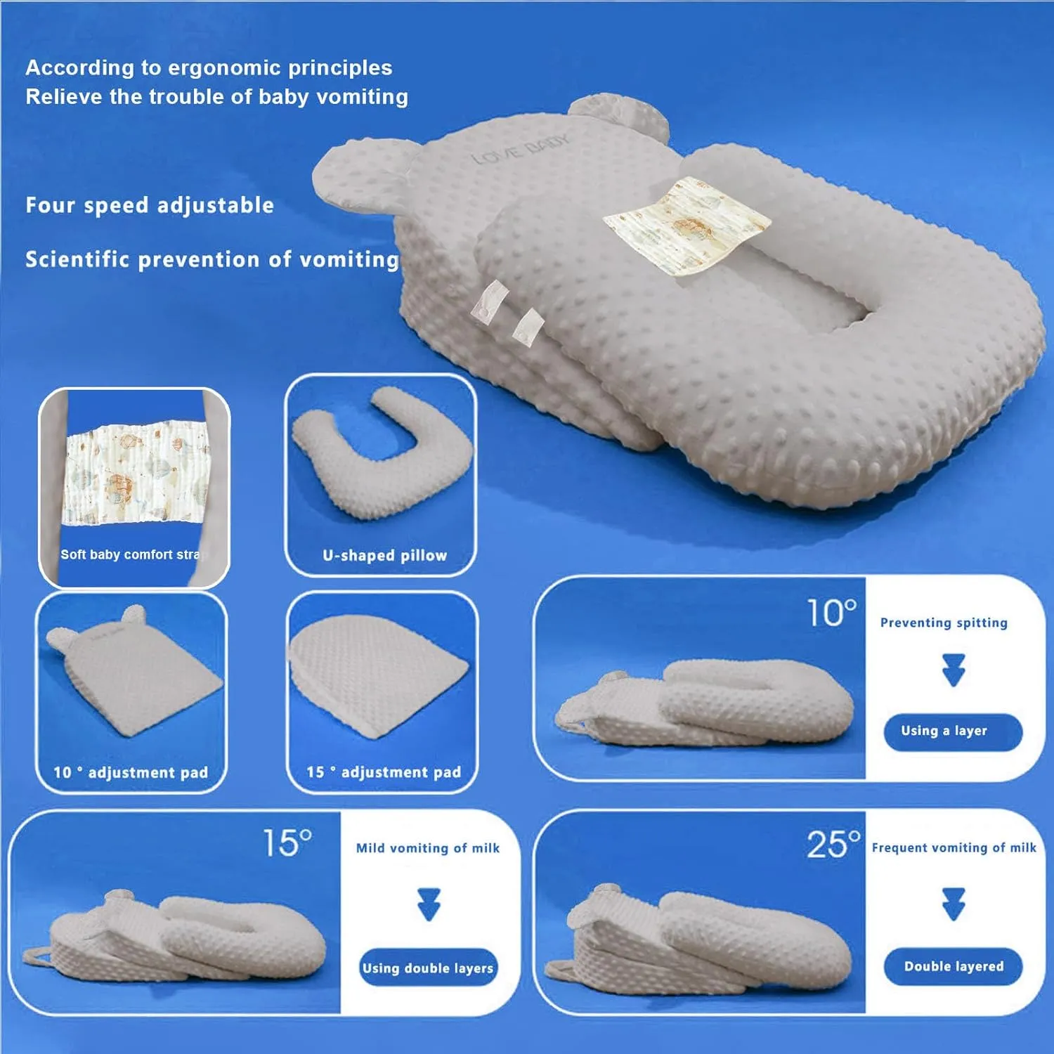 Nursing Pillow, Breastfeeding Pillows, Breathable Infant Feeding Support Pillow Multi-Functional & Portable Support Cushion for Travel (Grey, One Size)