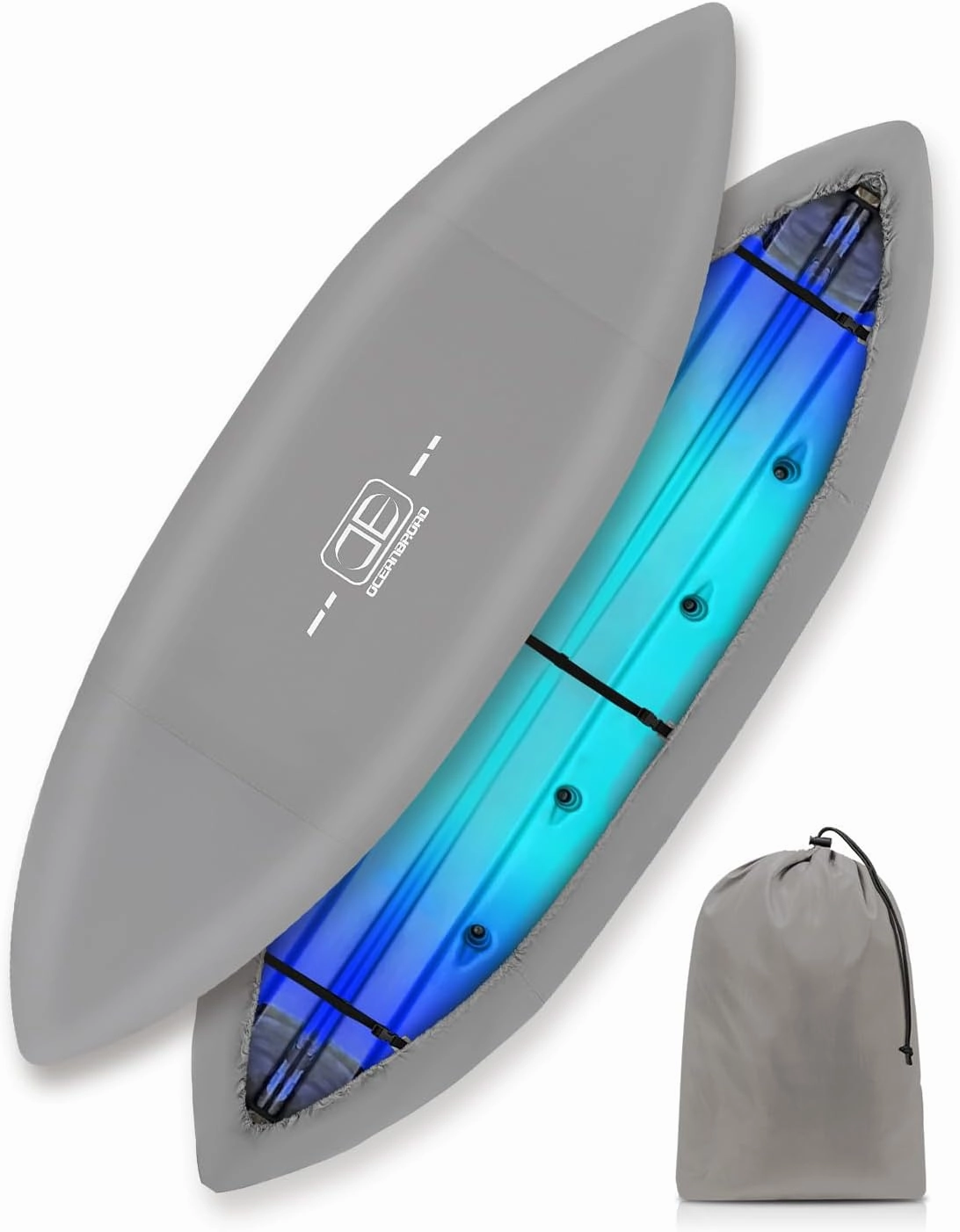 OCEANBROAD 300D/420D/600D Kayak Cover, Water-Resistant UV-Resistant Kayak Canoe Fishing Boat Dust Covers for Indoor and Outdoor Storage, Suitable for 10.8-12ft Kayak, 300D Gray