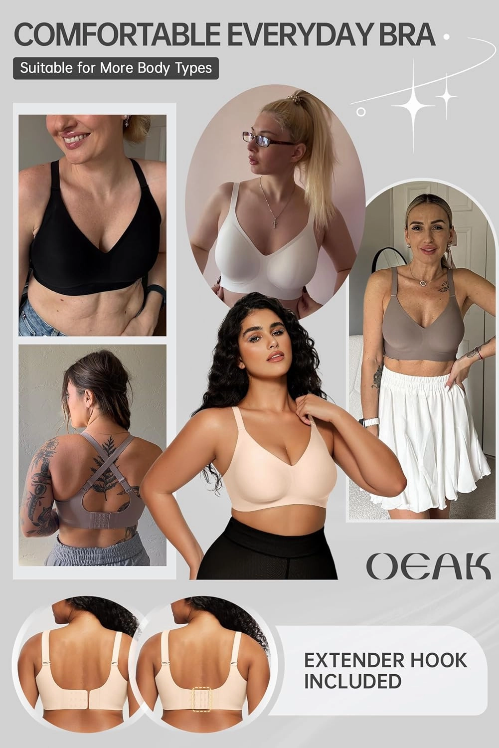OEAK Women Comfortable Push Up Bras Wireless Seamless Full Coverage Bralette Buttery Soft Everyday Tshirt Bra Convertible Bra