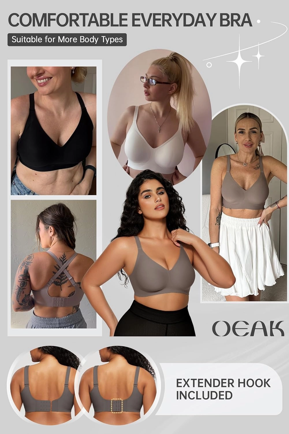 OEAK Women Comfortable Push Up Bras Wireless Seamless Full Coverage Bralette Buttery Soft Everyday Tshirt Bra Convertible Bra
