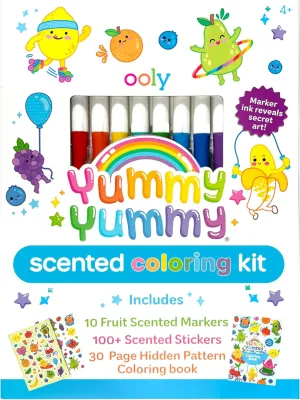 Ooly Yummy Yummy Coloring Kit Includes 10 Scented Markers, Over 100 Scented Stickers, and 30 Pages of Hidden Pattern Coloring Book, Perfect Airplane Travel Set and Creative Play