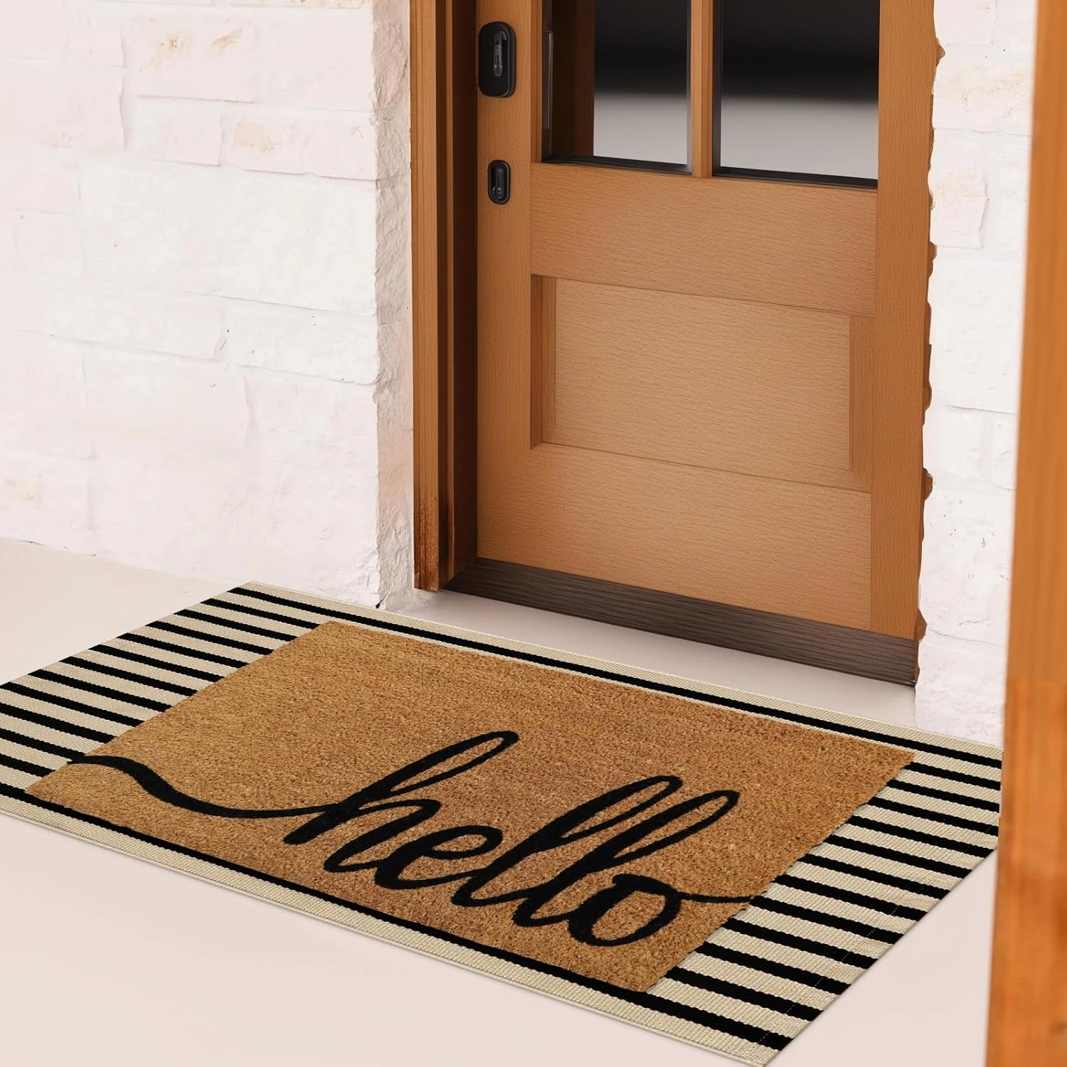Outdoor Rug Front Door Mat 2'x4.3', Cotton Indoor Doormat Washable Black and Tan Striped Rug, Stain Resistant Reversible Layered Door Mats for Entryway/Farmhouse/Home Entrance