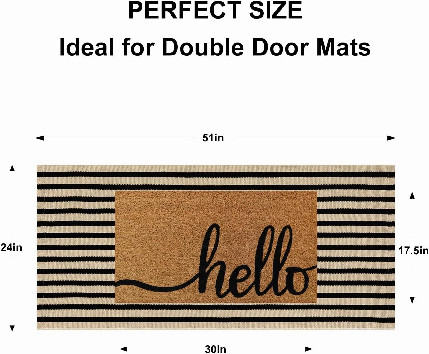 Outdoor Rug Front Door Mat 2'x4.3', Cotton Indoor Doormat Washable Black and Tan Striped Rug, Stain Resistant Reversible Layered Door Mats for Entryway/Farmhouse/Home Entrance