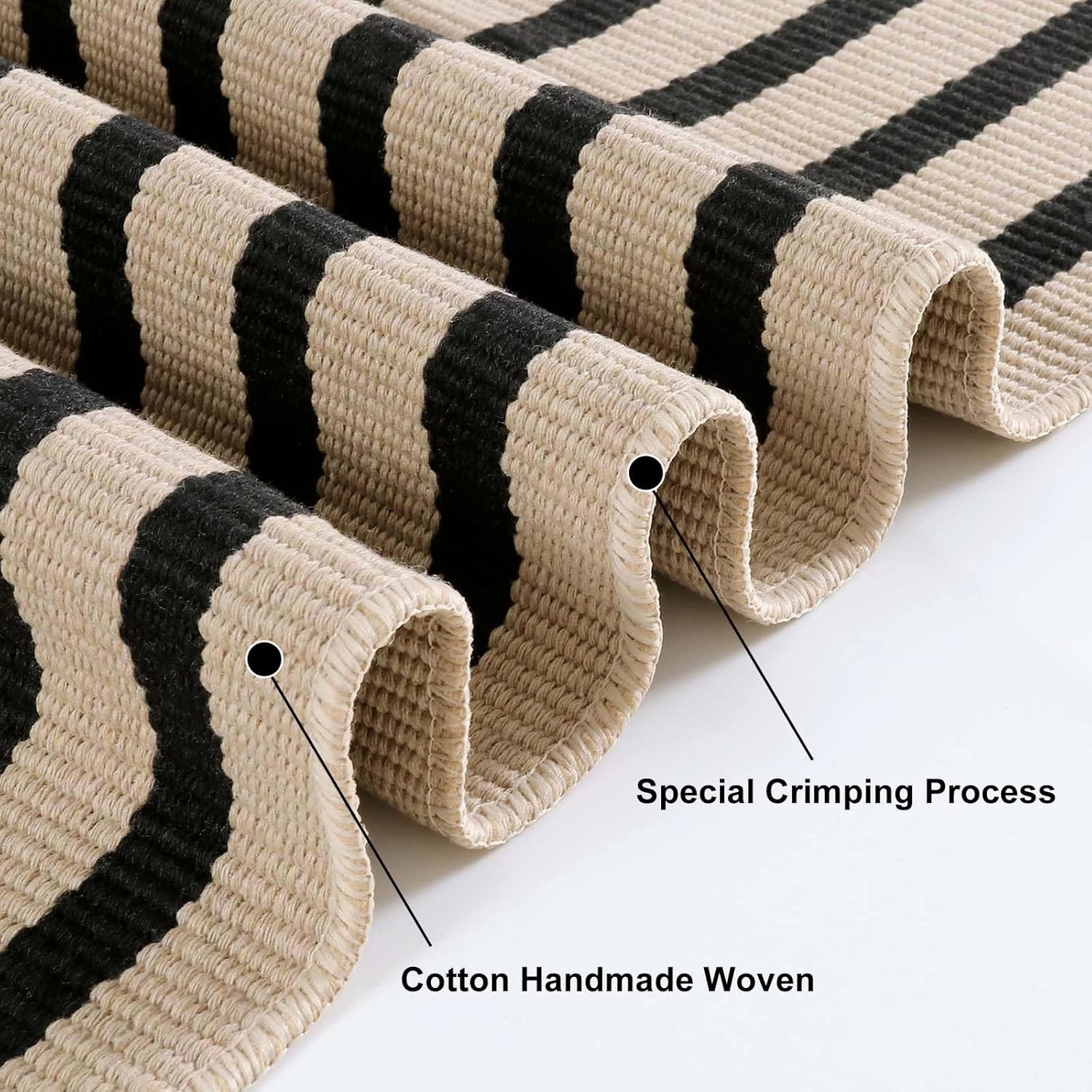 Outdoor Rug Front Door Mat 2'x4.3', Cotton Indoor Doormat Washable Black and Tan Striped Rug, Stain Resistant Reversible Layered Door Mats for Entryway/Farmhouse/Home Entrance