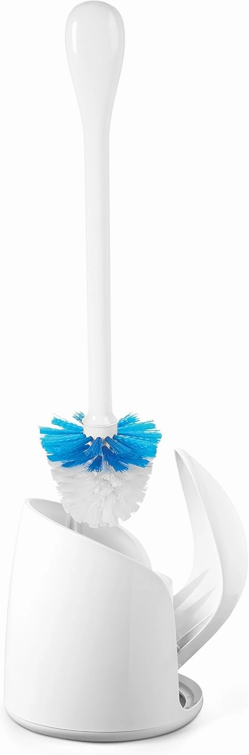OXO Good Grips Compact Toilet Brush & Canister, White, 6" x 4-3/4" x 17-1/4" h