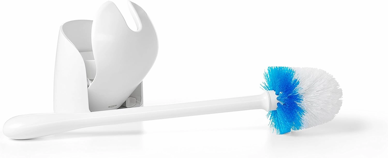 OXO Good Grips Compact Toilet Brush & Canister, White, 6" x 4-3/4" x 17-1/4" h