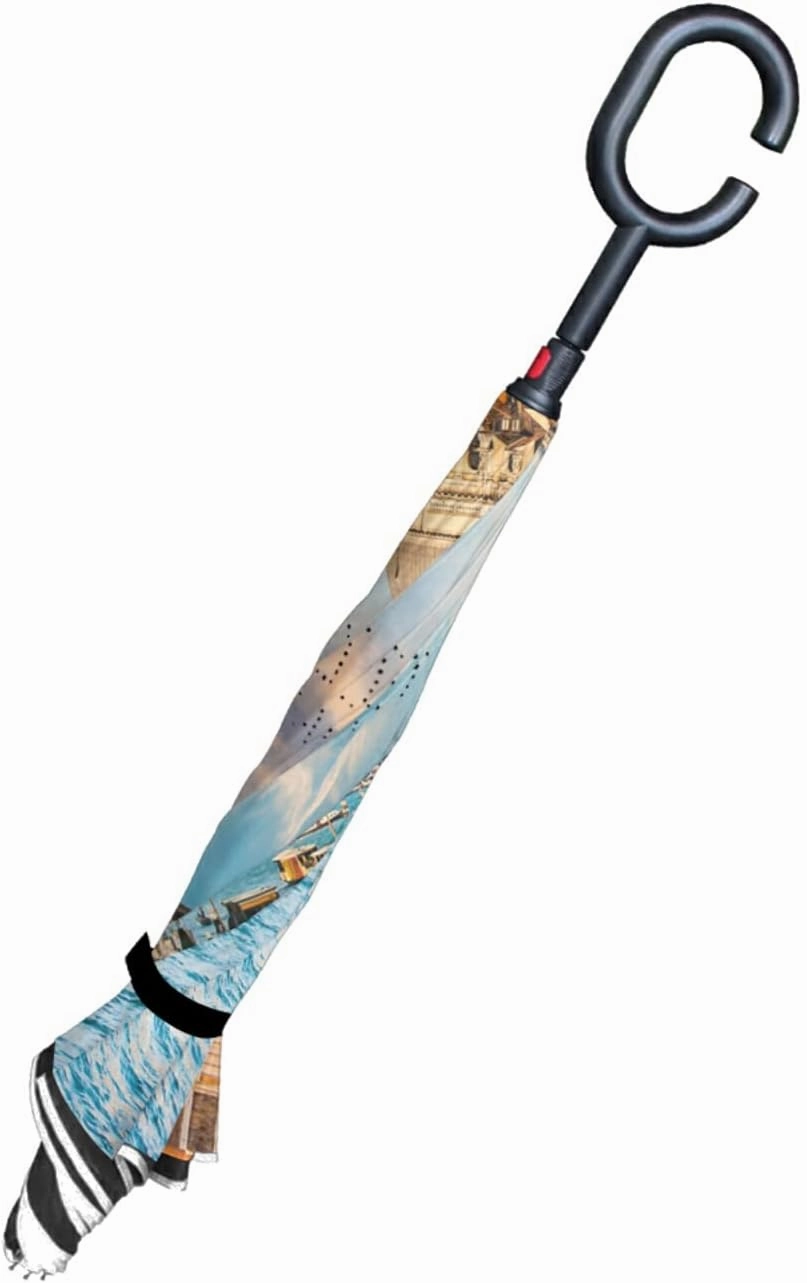 Oyihfvs Double Layer Inverted Umbrella, With C-Shaped Handle Windproof UV Proof Durable Parasol, For Men Women Outdoor Folding Rain Sun