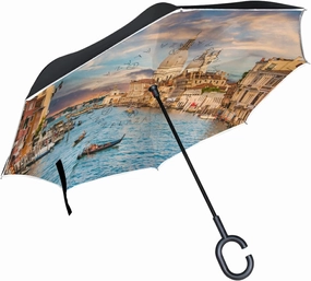 Oyihfvs Double Layer Inverted Umbrella, With C-Shaped Handle Windproof UV Proof Durable Parasol, For Men Women Outdoor Folding Rain Sun