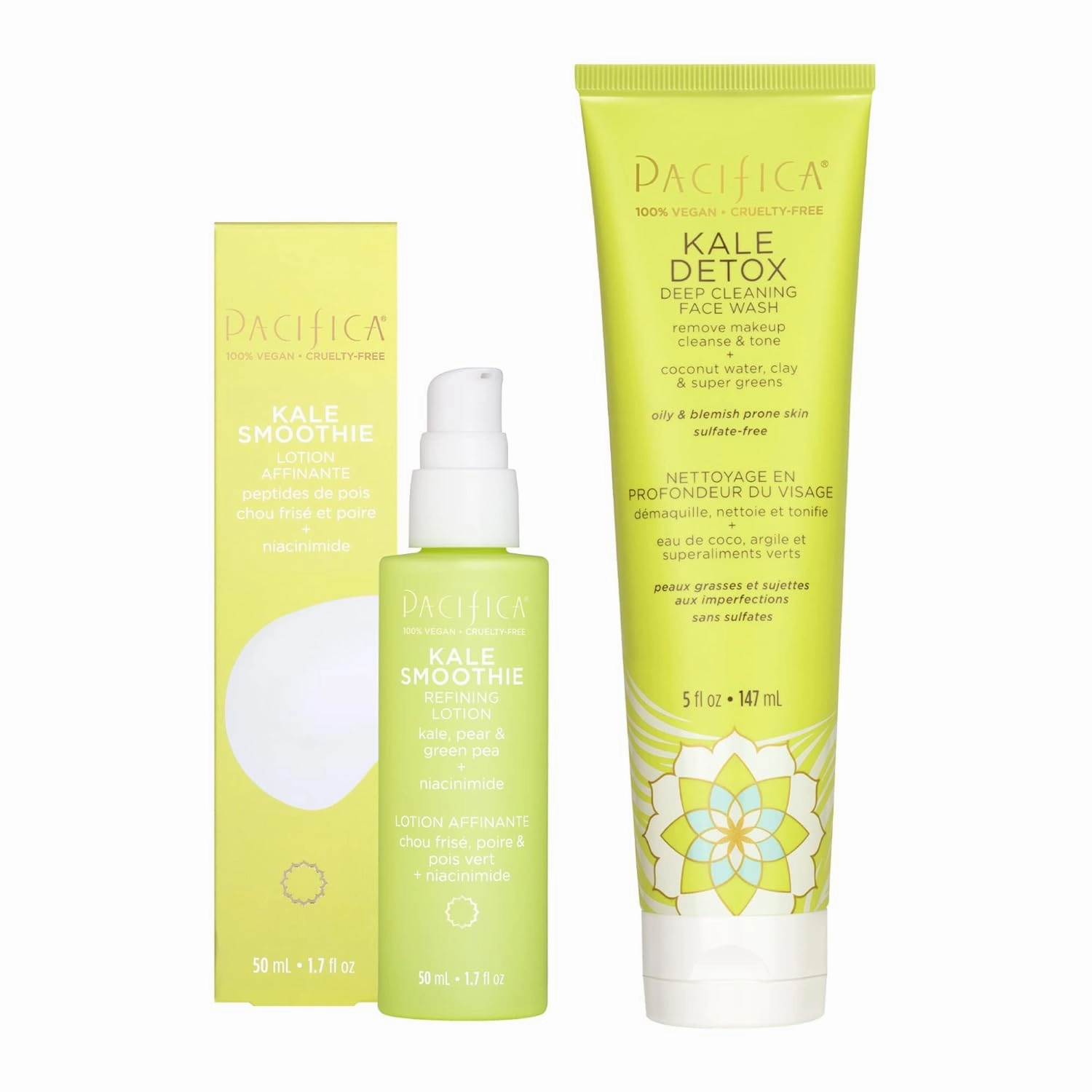 Pacifica Kale Detox Deep Cleansing Face Wash   Kale Smoothie Refining Lotion Set of 2– Pore-Minimizing Skincare Duo for Oily & Combination Skin, Niacinamide & Super Greens, 100% Vegan & Cruelty-Free