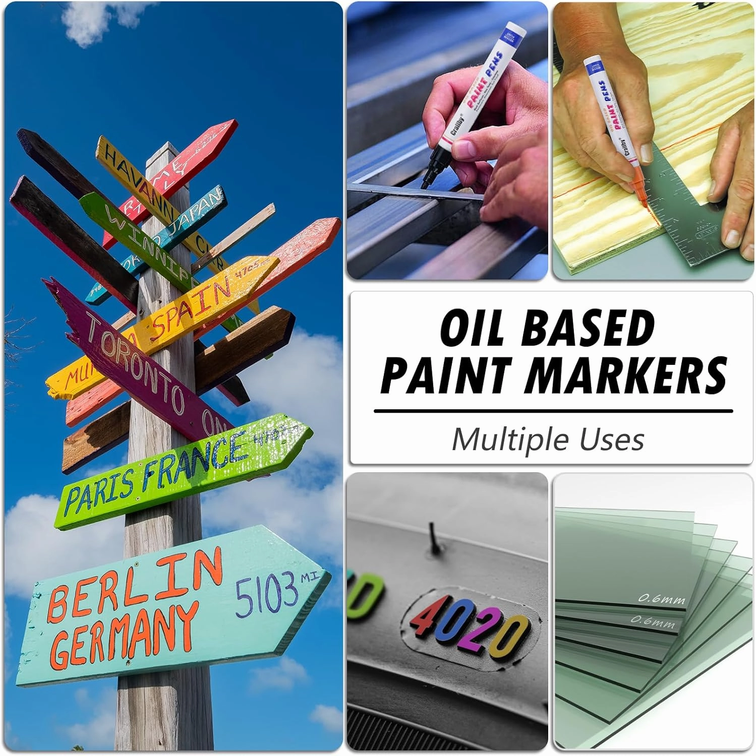 Paint Markers, 12 Pack Oil-Based Waterproof Quick Dry Permanent Paint Pen Set for Rocks Painting, Wood, Fabric, Plastic, Canvas, Glass, Mugs, Metal, Tire, Stone, DIY Craft