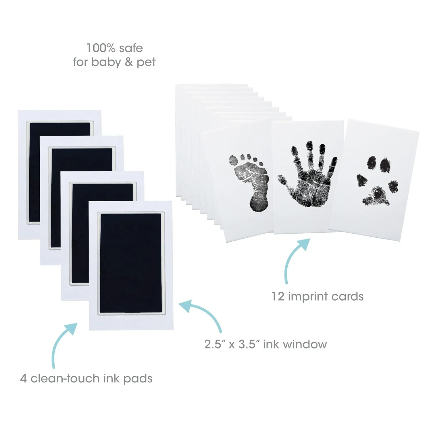 Pearhead 4-Pack Clean-Touch Ink Pad Kit, Mess-Free Inkless Hand and Footprint Kit, Baby Foot Printing Kit, Cat and Dog Paw Print Kit, Suitable for Babies and Pets