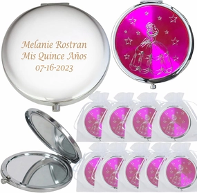 Personalized Cinderella Compact Mirror Favors (12 PCS) Fuchsia - Quinceañera/Sweet 15/ Birthday/Gifts for Guests