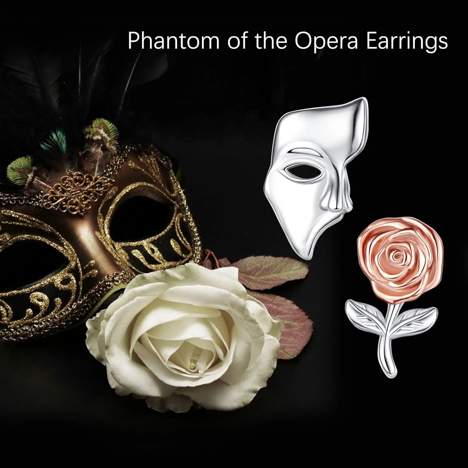 Phantom of the Opera/Comedy and Tragedy Mask Earrings S925 Sterling Silver Stud Earrings Jewelry Gifts for Women Men