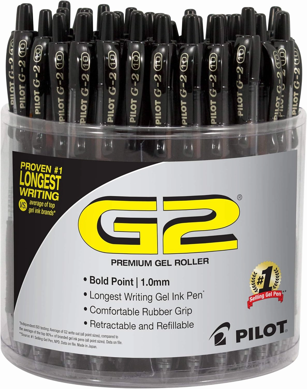 Pilot, G2 Premium Gel Roller Pens, Bold Point 1 mm, Tub of 48, Black
