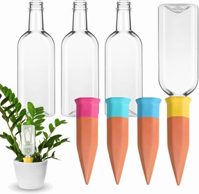 Plant Watering Devices Include Terracotta Watering Spikes 17 oz Plastic Automatic Plant Waterer Clear Wine Bottle for Indoor Outdoor Garden(8 Pcs)