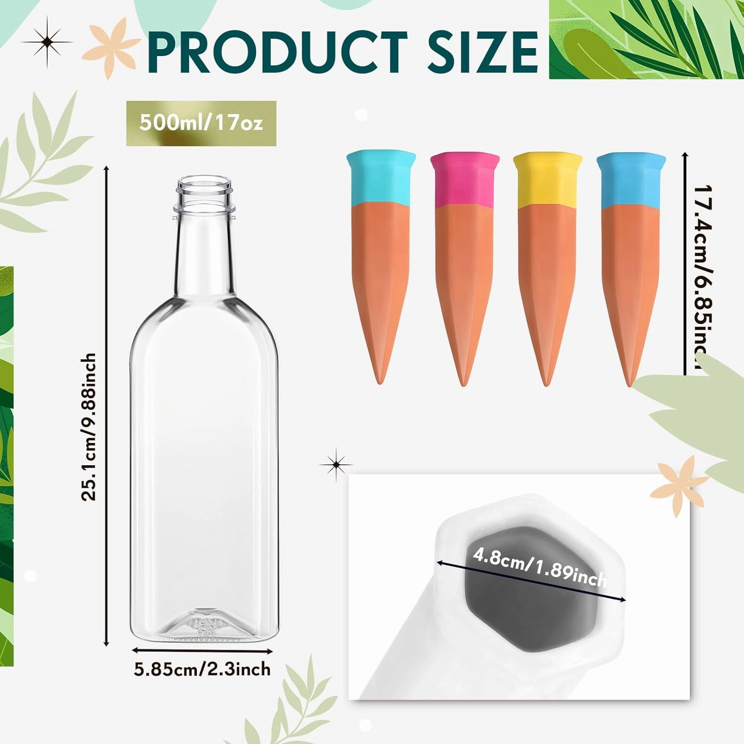 Plant Watering Devices Include Terracotta Watering Spikes 17 oz Plastic Automatic Plant Waterer Clear Wine Bottle for Indoor Outdoor Garden(8 Pcs)