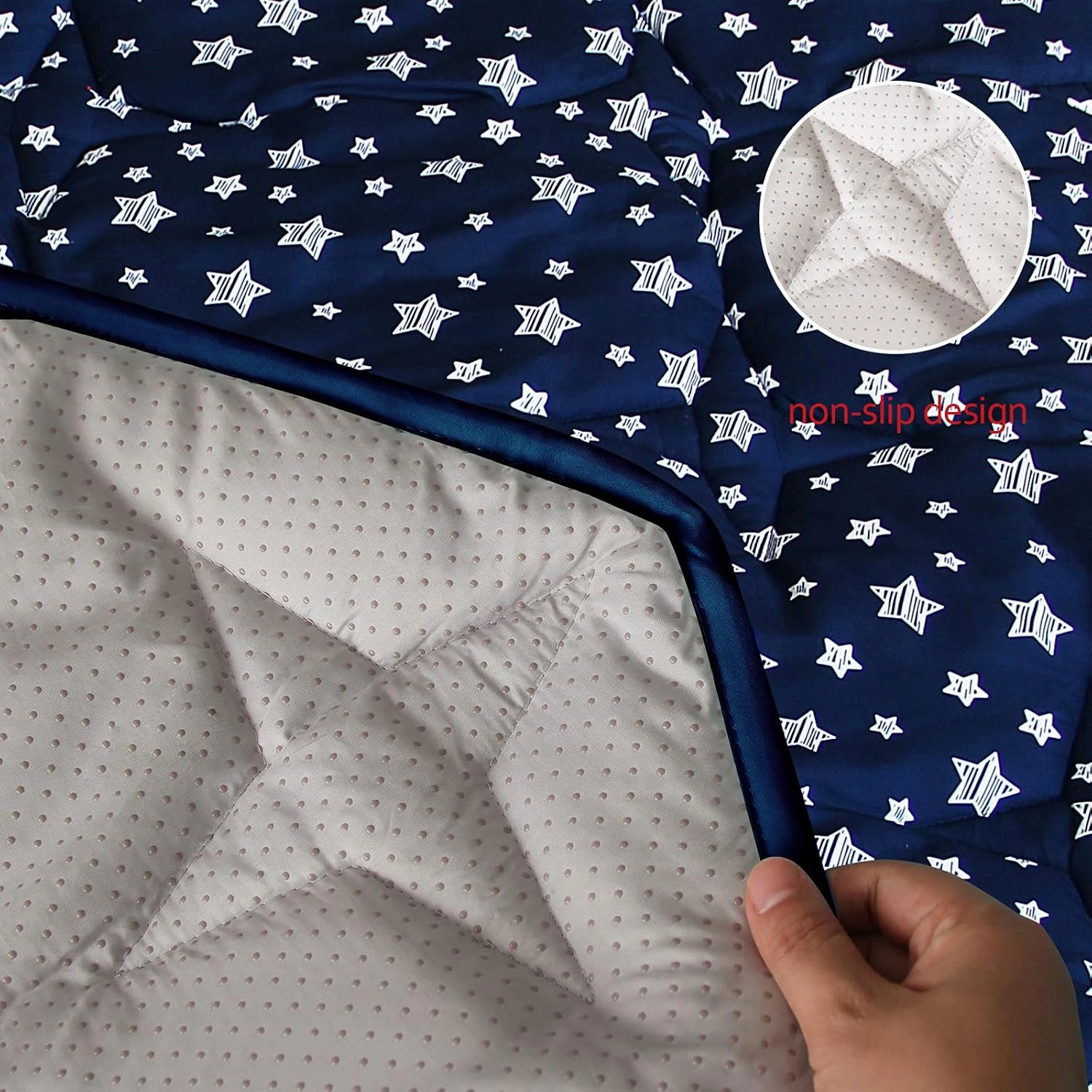 Playpen Mat 8 Panel Navy Fits for Regalo My Play Deluxe Extra Large Portable Play Yard, Non Slip Baby Octagon Playpen Mattress Pad, Navy Star Print Playard Pad