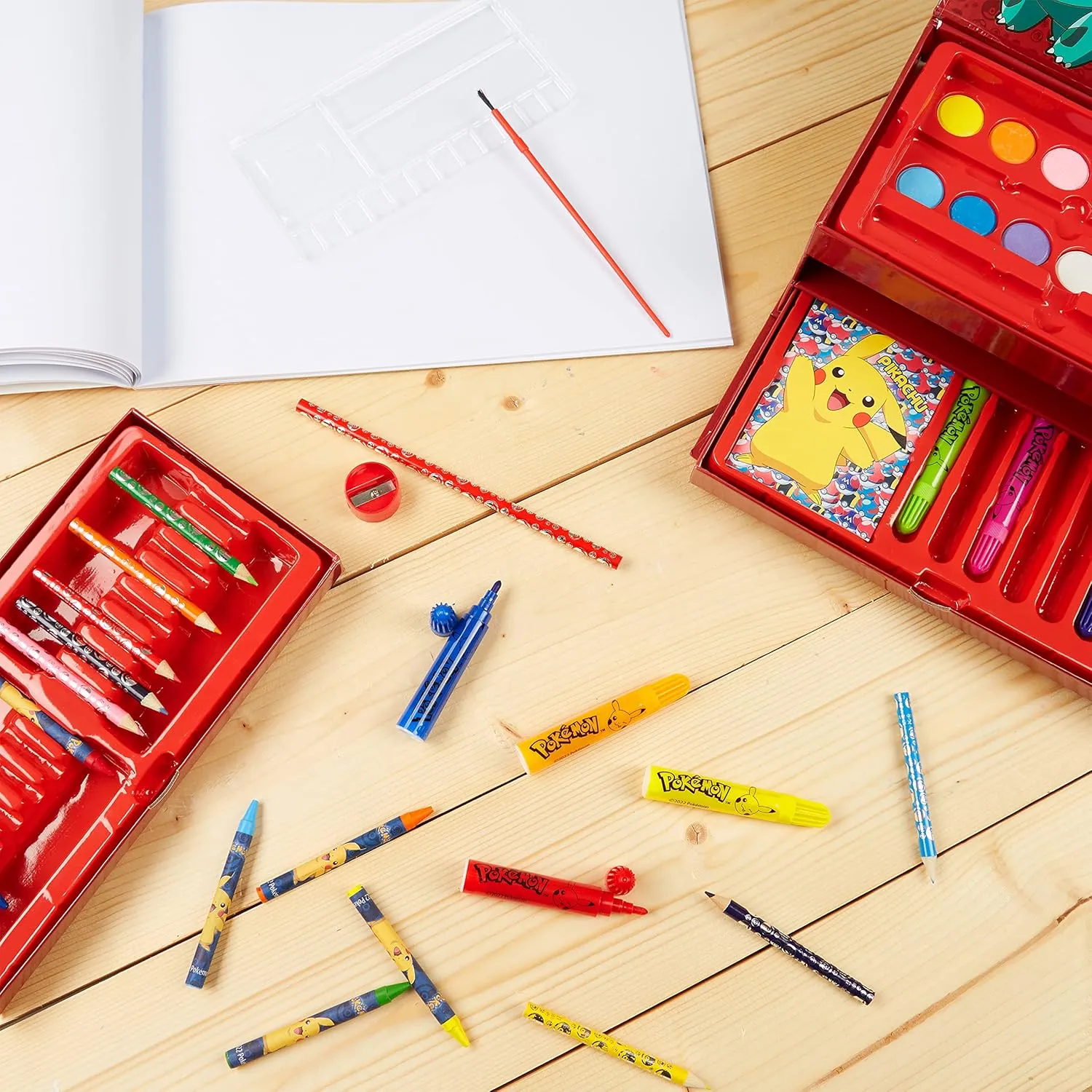 Pokemon Art Supplies for Kids, 40  Pcs, Painting Coloring Set Travel Case - Gifts for Kids (Black/Red)