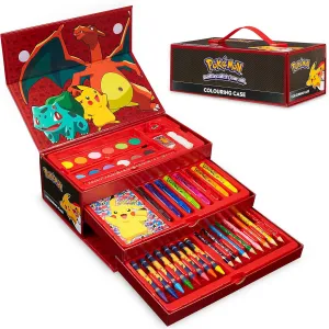 Pokemon Art Supplies for Kids, 40  Pcs, Painting Coloring Set Travel Case - Gifts for Kids (Black/Red)