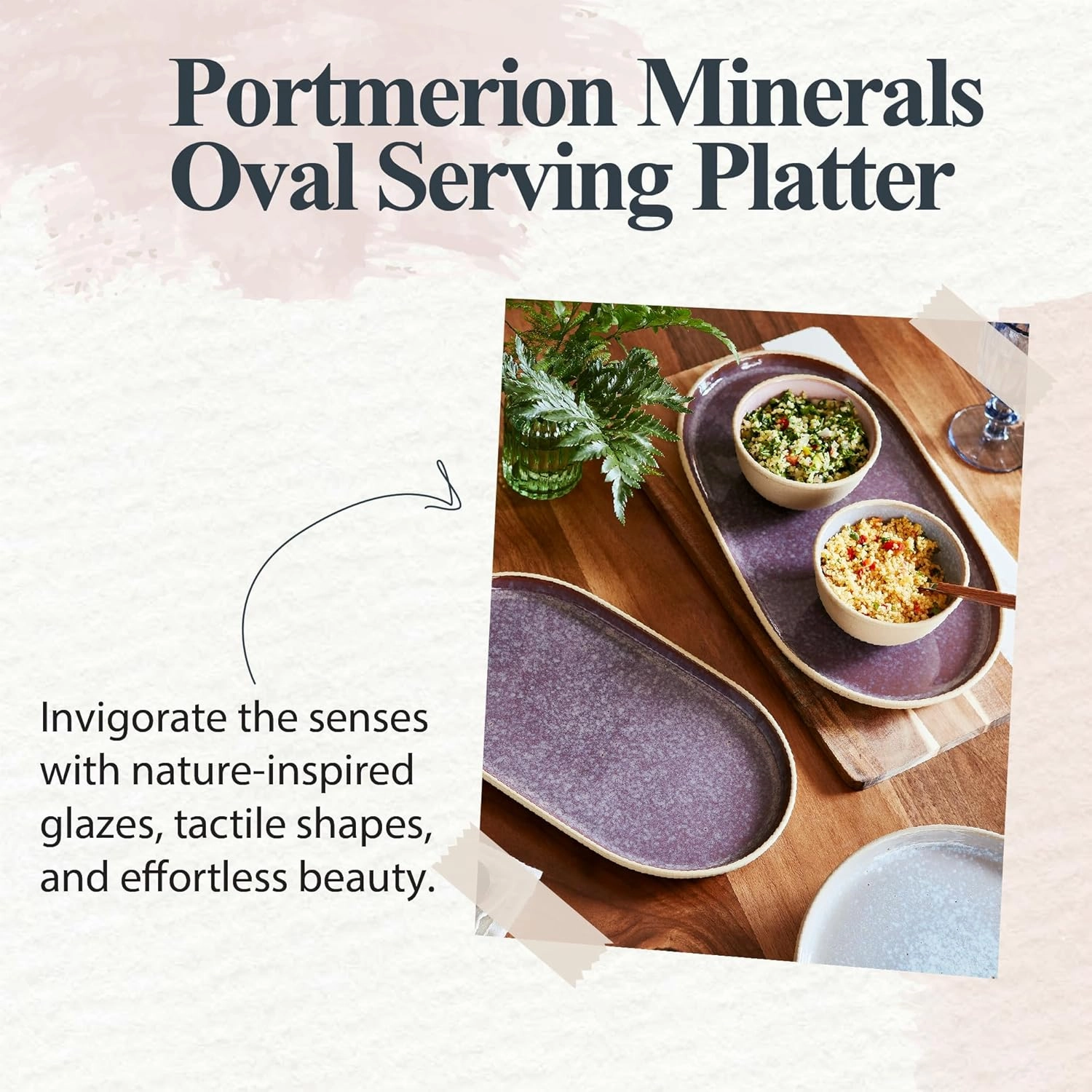 Portmeirion Minerals Oval Dish (12"x 6.4") - Stoneware Tableware with Unique Amethyst Glaze - Contemporary Dining & Essential Scandinavian Entertaining, Durable Ceramic Server for Meals & Gatherings