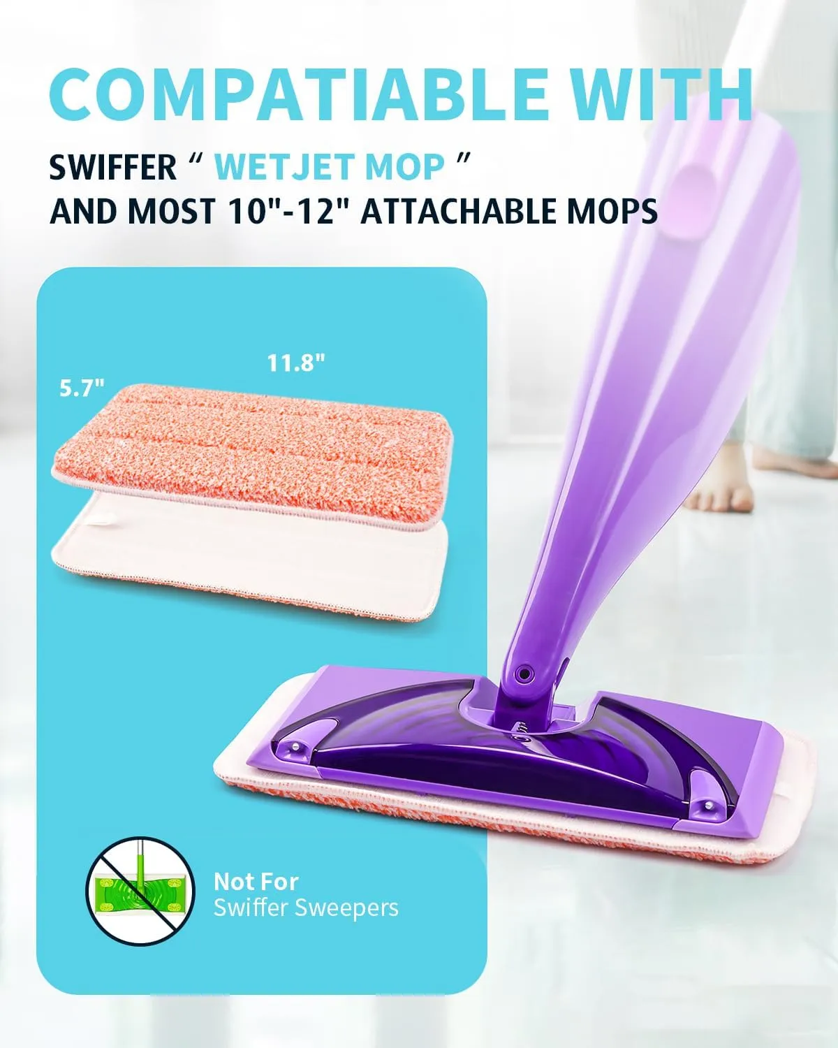 Power Scrubbing Reusable Mop Pads for Swiffer Wet Jet Mops (6 Pack), Wet Jet Refills, Wet Pads Refill, Washable Microfiber Mop Pads for Floor Cleaning Wet Dry Use