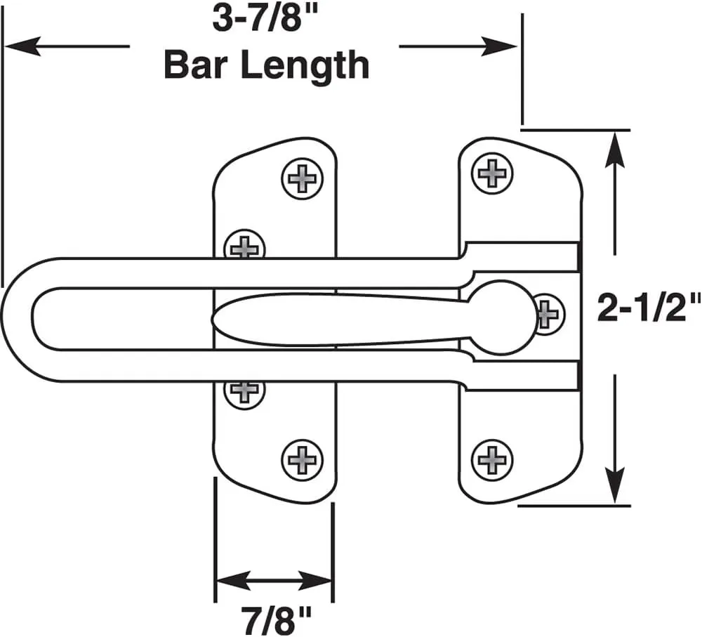 Prime-Line U 10309 Swing Bar Lock for Hinged Swing-In Doors – Secondary Security Lock for Door and Security, 3-7/8 In. Bar Length, Diecast Zinc Construction, Classic Bronze Finish (Single Pack)
