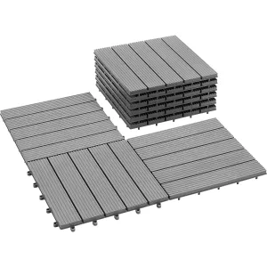PrimeZone 9 PCS Plastic Interlocking Patio Deck Tiles - 12" x 12" Waterproof Indoor Outdoor Flooring, Patio Floor Decking for Balcony, Backyard, Garden & Poolside, All Weather Use, Grey