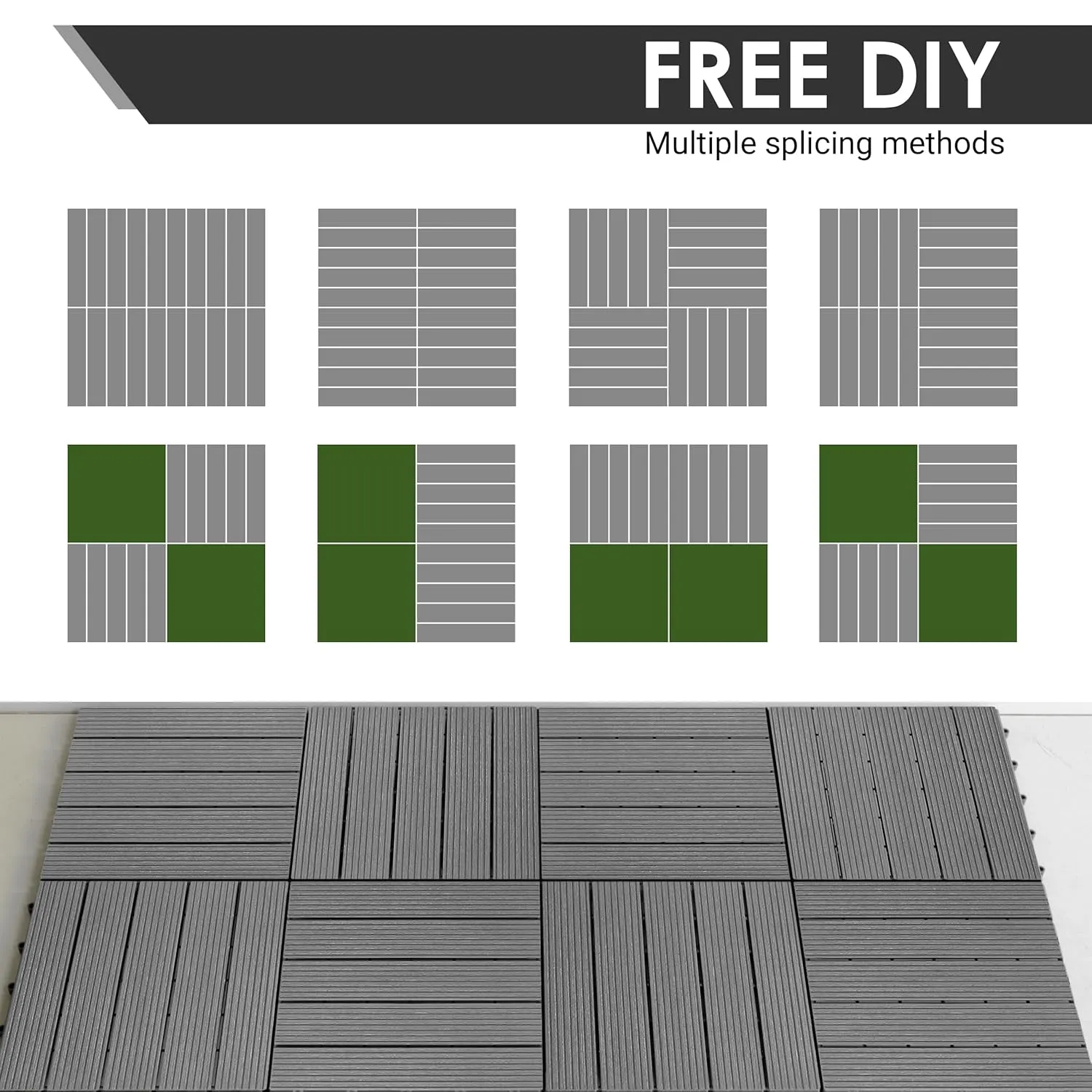 PrimeZone 9 PCS Plastic Interlocking Patio Deck Tiles - 12" x 12" Waterproof Indoor Outdoor Flooring, Patio Floor Decking for Balcony, Backyard, Garden & Poolside, All Weather Use, Grey