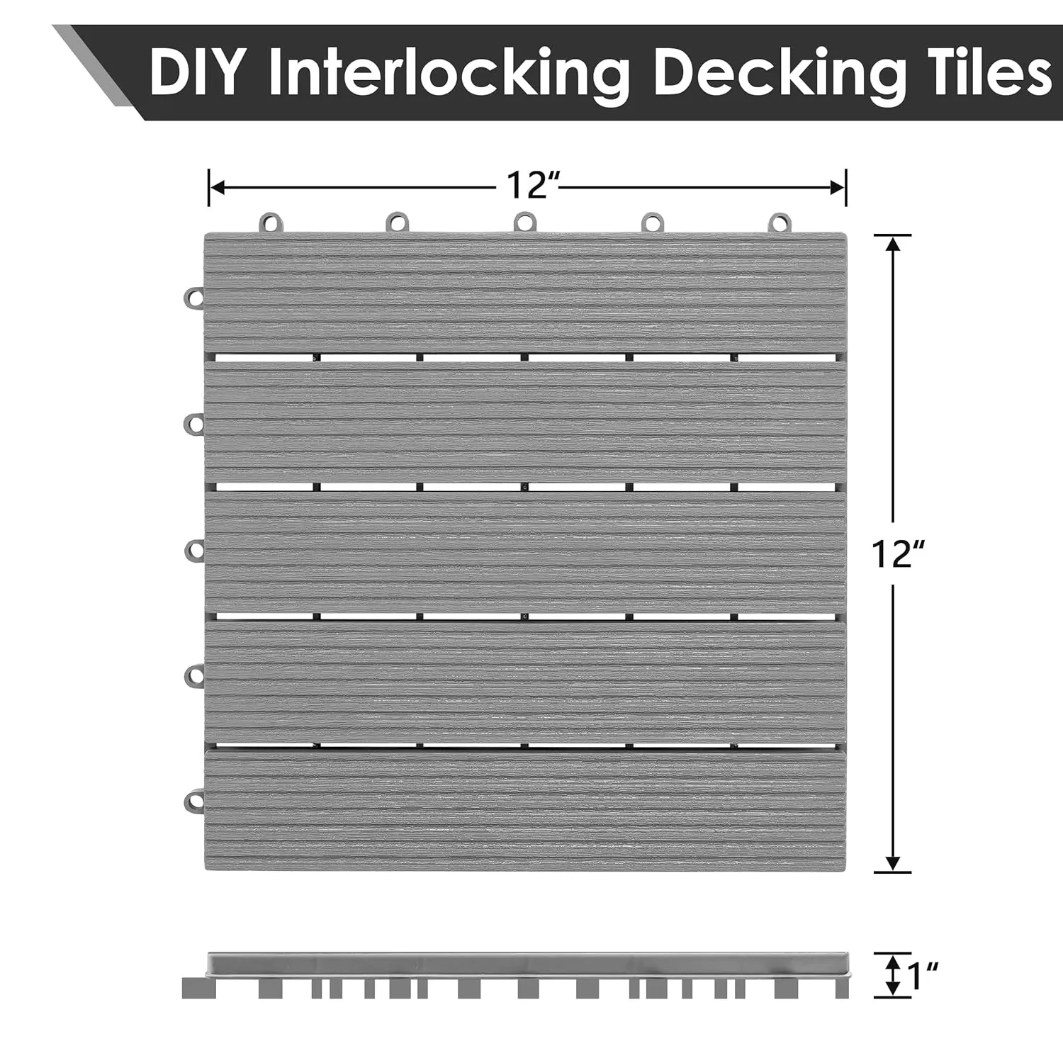 PrimeZone 9 PCS Plastic Interlocking Patio Deck Tiles - 12" x 12" Waterproof Indoor Outdoor Flooring, Patio Floor Decking for Balcony, Backyard, Garden & Poolside, All Weather Use, Grey