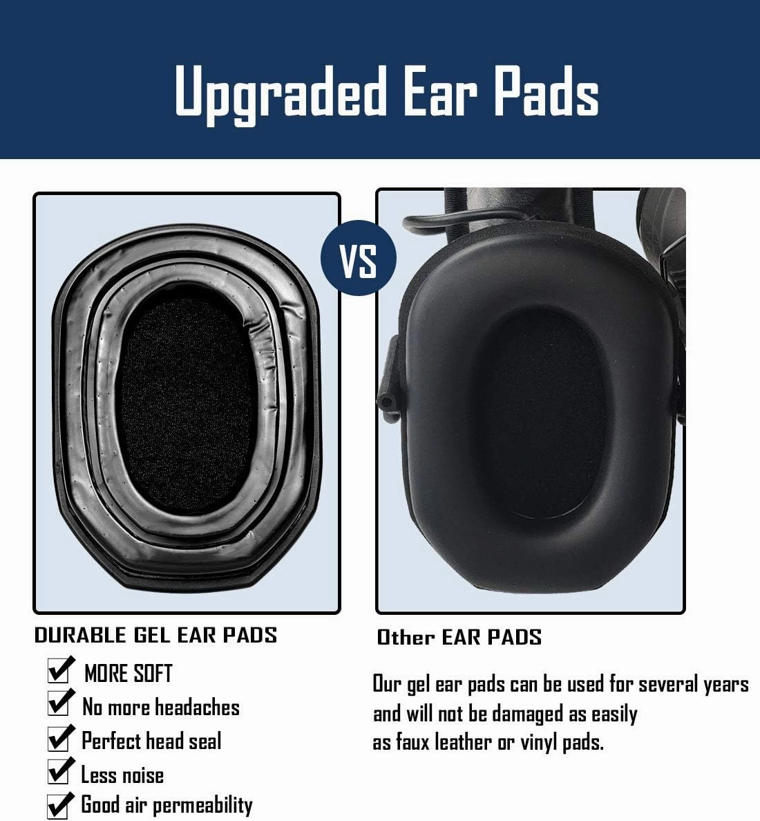 PROHEAR GEP03 Upgraded Gel Ear Pads for Walker's Razor Earmuffs, Comfortable and Soft Replacement Gel Ear Cups with Sealed Bottom Shell